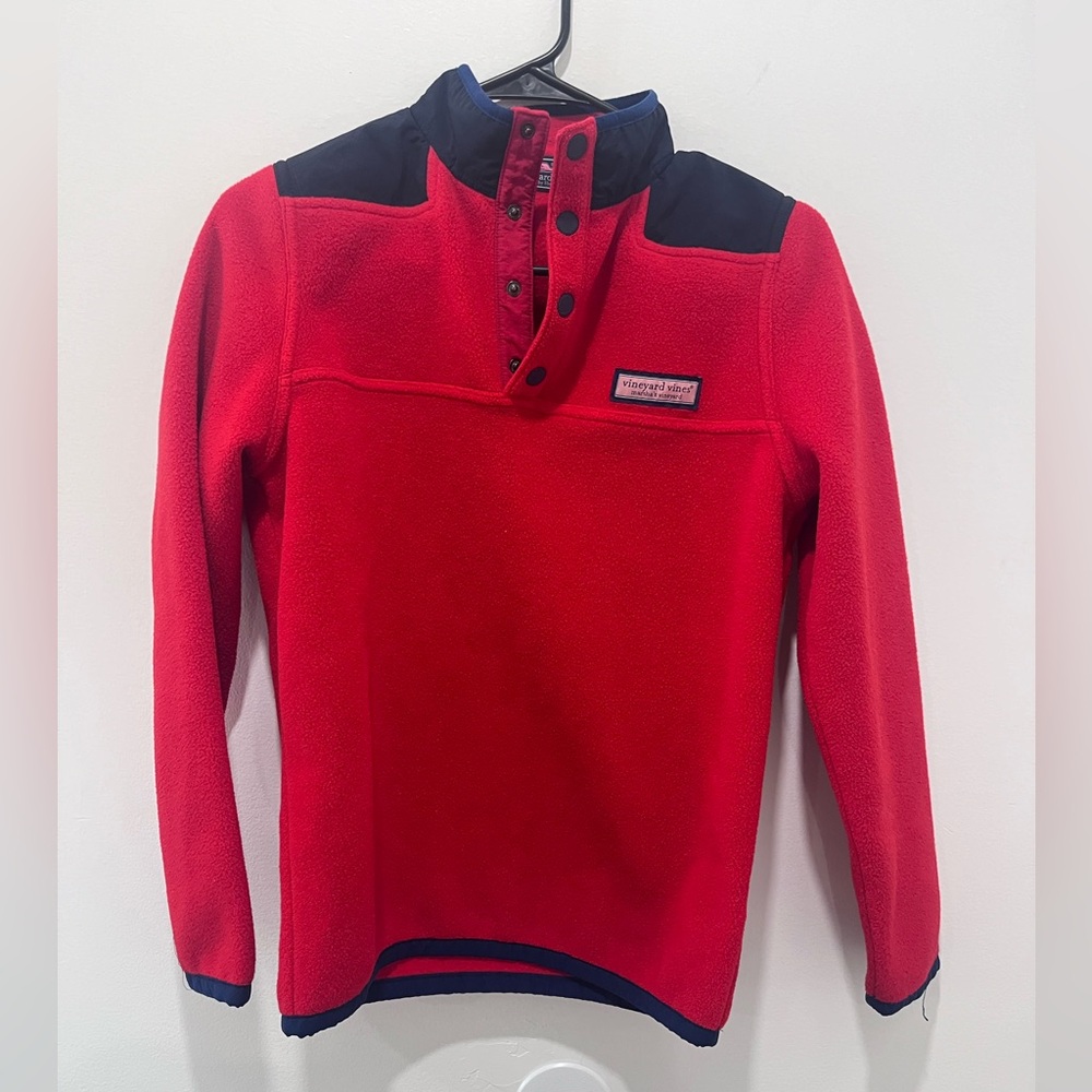 Vineyard Vines Kids Large Red Harbor Fleece Snap Placket Pullover Sweatshirt